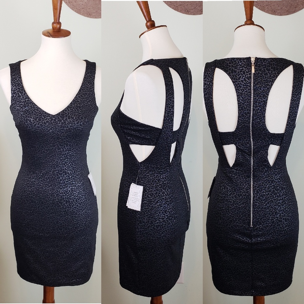 Metallic Leopard Print Cutout Bodycon Dress NWT